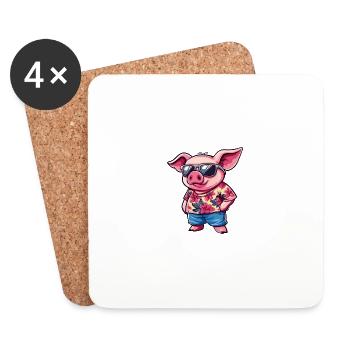 Cochon Bande Dessinée Été Cool - Dessous de verre (lot de 4) - blanc - Devant