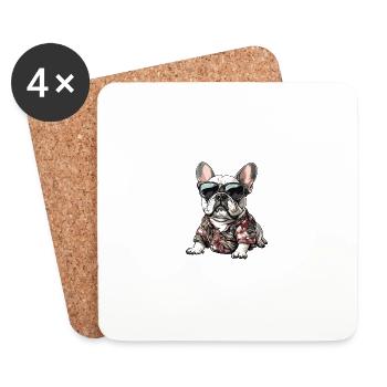 Buldog Français Chien Été - Dessous de verre (lot de 4) - blanc - Devant