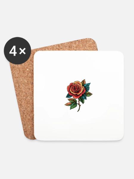Rose Blume - Untersetzer (4er-Set) - Weiß