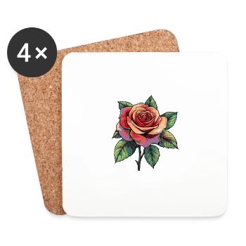 Fleur de rose - Dessous de verre (lot de 4) - blanc - Devant