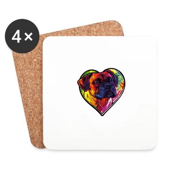 Mastiff Chien Coeur Amour - Dessous de verre (lot de 4) - blanc - Devant
