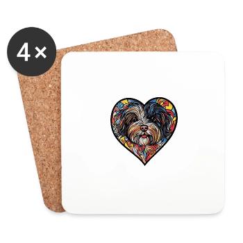 Chien Bichon Coeur Amour - Dessous de verre (lot de 4) - blanc - Devant