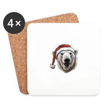 Polar Bear Head Christmas Hat Christmas Gift - Coasters (set of 4) - white - Front