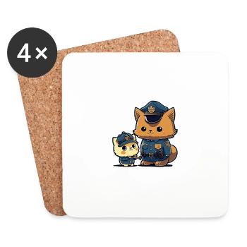 Chat Kawaii Police - Dessous de verre (lot de 4) - blanc - Devant