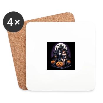 Vampire Couple Halloween Citrouille Chauve-souris Costume - Dessous de verre (lot de 4) - blanc - Devant