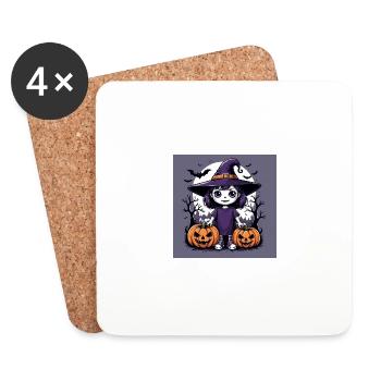 Sorcière mignonne Halloween citrouille cadeau cimetière - Dessous de verre (lot de 4) - blanc - Devant