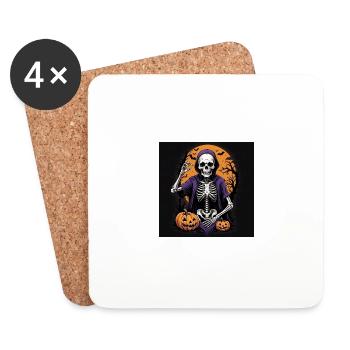 Skelett Kürbis Halloween Friedhof Mond Kostüm - Untersetzer (4er-Set) - Weiß - Vorne