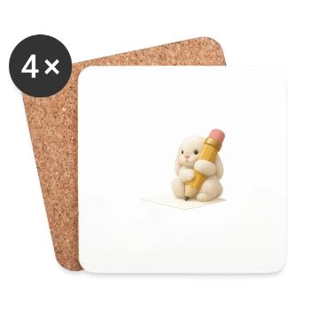Lapin avec crayon pour enfants Design – Animal créatif - Dessous de verre (lot de 4) - blanc - Devant