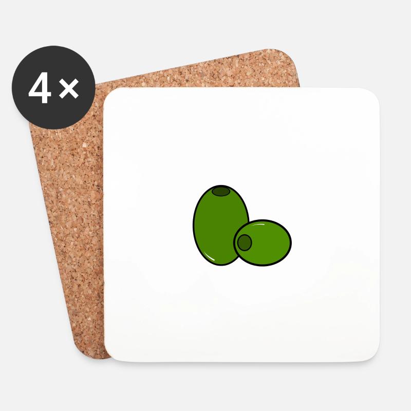 Oliven Design | zwei grüne Oliven - Untersetzer (4er-Set) - Weiß