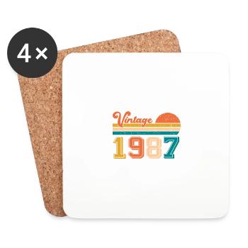 1987 Vintage tea, Bday tea. Retro style - Coasters (set of 4) - white - Front