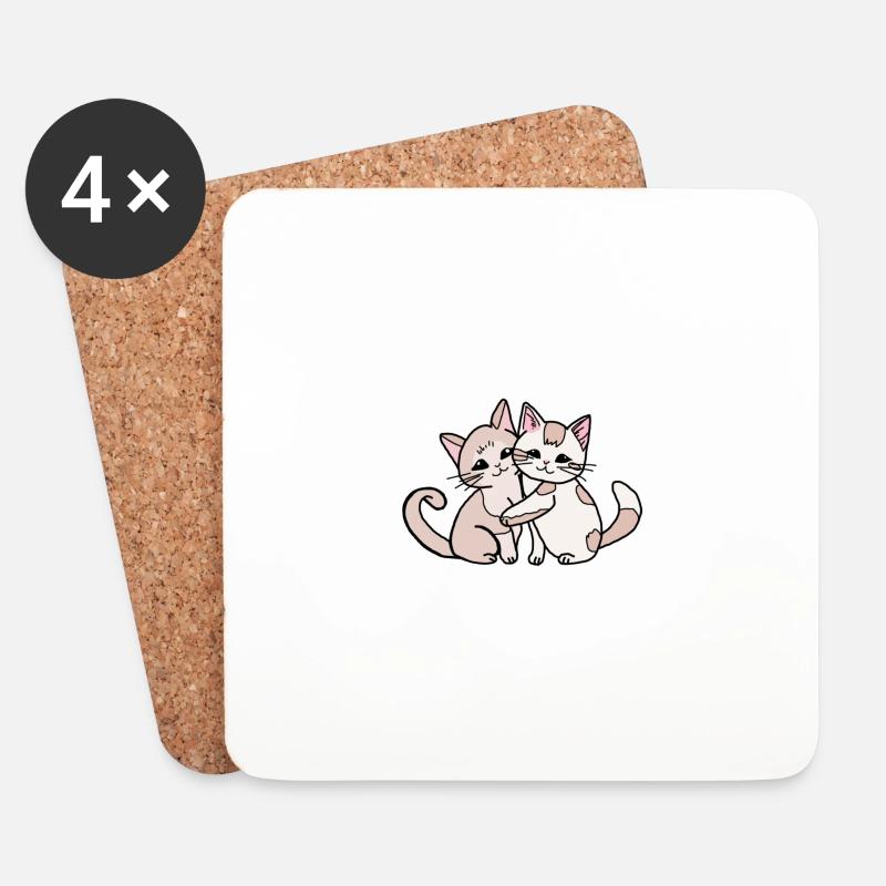 Katzenpärchen - Untersetzer (4er-Set) - Weiß