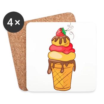 Eis Speiseeis Eiskrem Eiscreme Kugeleis Eisbecher - Untersetzer (4er-Set) - Weiß - Vorne
