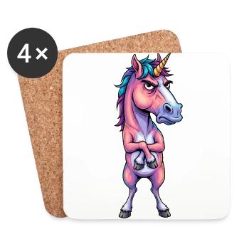 Grimmiges Einhorn – Nicht immer glitzernd - Untersetzer (4er-Set) - Weiß - Vorne