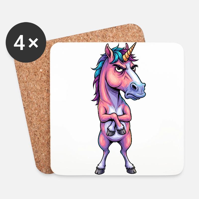 Grimmiges Einhorn – Nicht immer glitzernd - Untersetzer (4er-Set) - Weiß