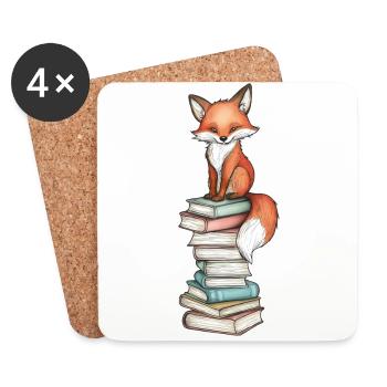 Fuchs auf Bücherstapel - Untersetzer (4er-Set) - Weiß - Vorne