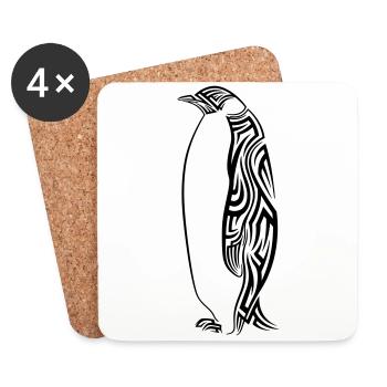Tatouage tribal de pingouin - Dessous de verre (lot de 4) - blanc - Devant