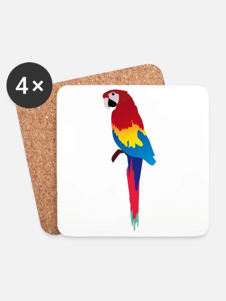 Bunter Papagei Print auf Kleidung - Untersetzer (4er-Set) - Weiß