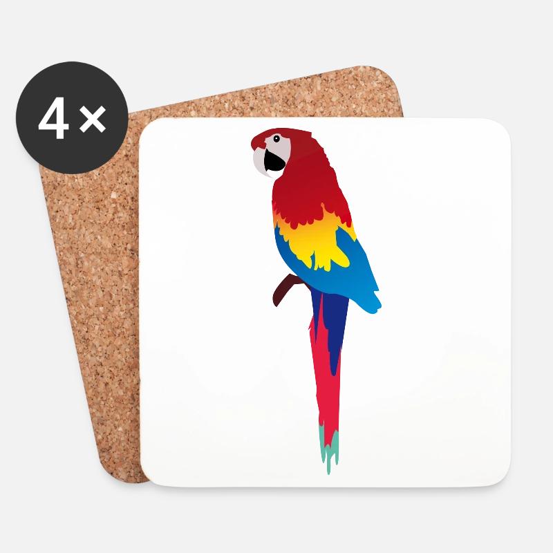 Bunter Papagei Print auf Kleidung - Untersetzer (4er-Set) - Weiß