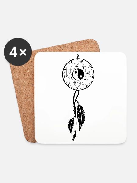 Dreamcatcher with feather and Yin & Yang - Coasters (set of 4) - white
