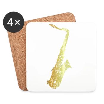 Tenor Saxophon (Vintage/Goldgelb) Sax, Saxophonist - Untersetzer (4er-Set) - Weiß - Vorne