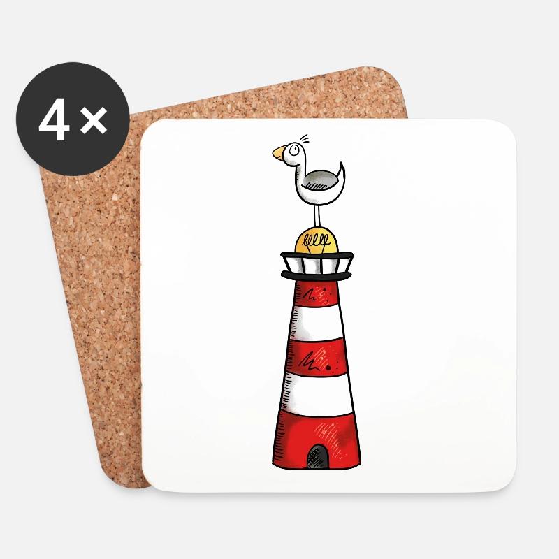 Möwe auf dem Leuchtturm - Nordsee - Geschenk - Untersetzer (4er-Set) - Weiß