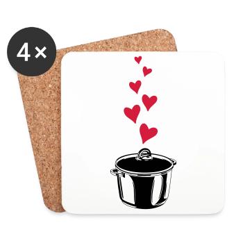 kochtopf topf kochen silhouette herz liebe - Untersetzer (4er-Set) - Weiß - Vorne