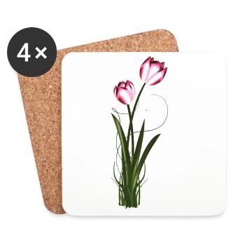 two metallic shimmering tulips in spring - Coasters (set of 4) - white - Front