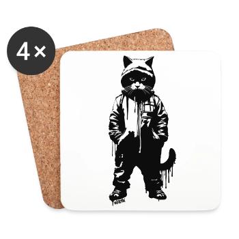 Stencil Cat Cool - Untersetzer (4er-Set) - Weiß - Vorne