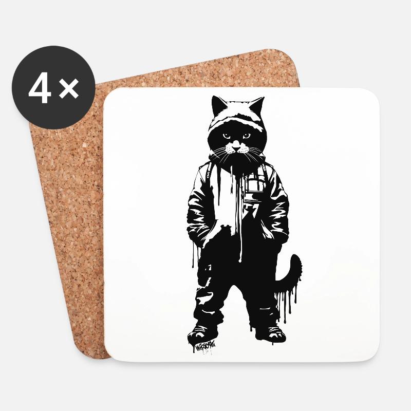 Stencil Cat Cool - Untersetzer (4er-Set) - Weiß