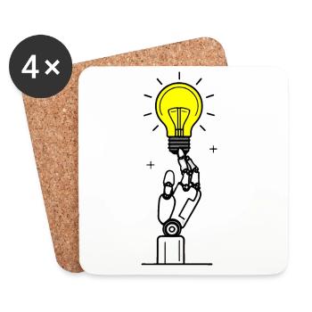 Robot Hand with Yellow Light Bulb Inspiration - Coasters (set of 4) - white - Front