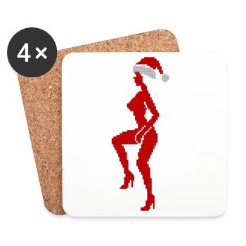Silhouette avec chapeau de Père Noël - Dessous de verre (lot de 4) - blanc - Devant