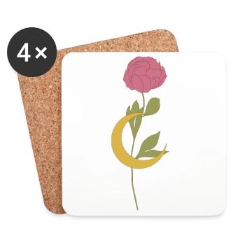 Croissant floral élégant - Dessous de verre (lot de 4) - blanc - Devant