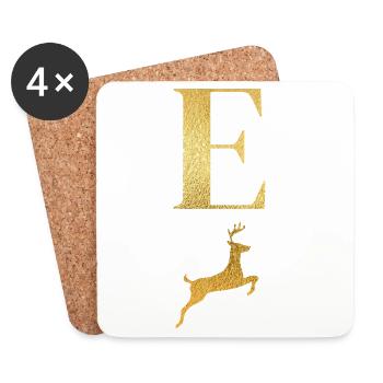 Letter e golden deer - gift idea - Coasters (set of 4) - white - Front