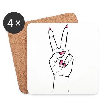 Kawaii Peace Hand – Cute Pink Nails Design - Untersetzer (4er-Set) - Weiß - Vorne