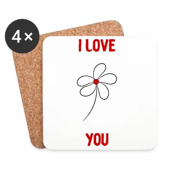 JE T'AIME. LOVE YOU. NOËL. MERRY CHRISTMAS. COEUR. - Dessous de verre (lot de 4) - blanc - Devant