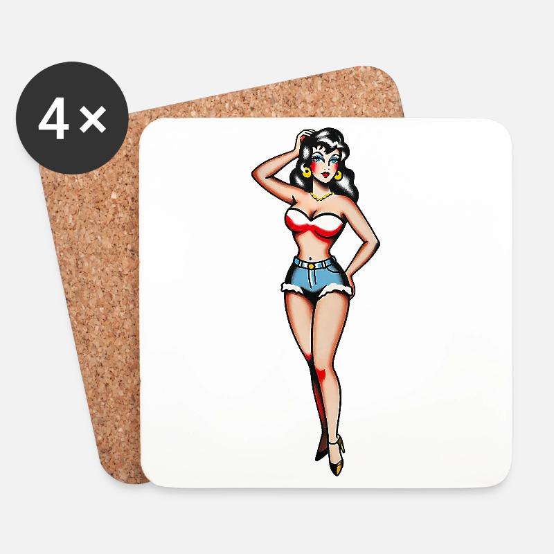 Klassisches Tattoo-Pin-up-Mädchen - Untersetzer (4er-Set) - Weiß