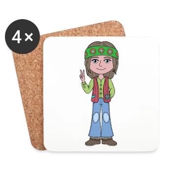 Hippie Peace Sign Groovy Girl - Coasters (set of 4) - white - Front