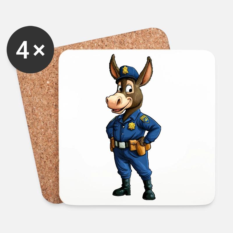 Esel Polizei / Cop Maulesel - Untersetzer (4er-Set) - Weiß