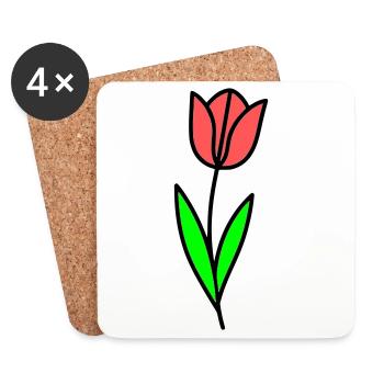 Tulip Flower Blossom Comic - Coasters (set of 4) - white - Front