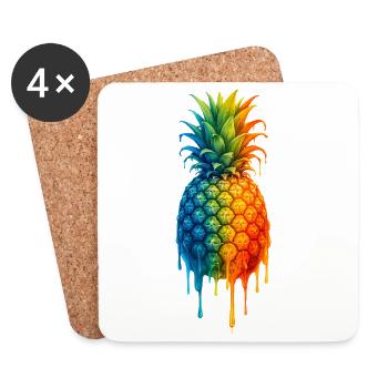 Ananas mit buntem Farbverlauf - Untersetzer (4er-Set) - Weiß - Vorne