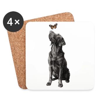 Labrador Illustration mit Schmetterling Hund Labbi - Untersetzer (4er-Set) - Weiß - Vorne