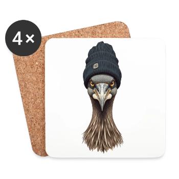 Emu head in cozy cap - Coasters (set of 4) - white - Front
