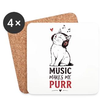 Cat Music Headphones Purr Gift - Coasters (set of 4) - white - Front