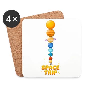 SPACE TRIP - Bunter Planeten Turm - Untersetzer (4er-Set) - Weiß - Vorne