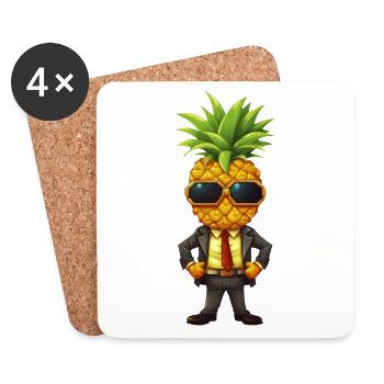 Gangster Pineapple with Sunglasses Cool Design - Coasters (set of 4) - white - Front