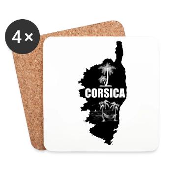 Île de Corse avec palmiers, mer et voilier - Dessous de verre (lot de 4) - blanc - Devant