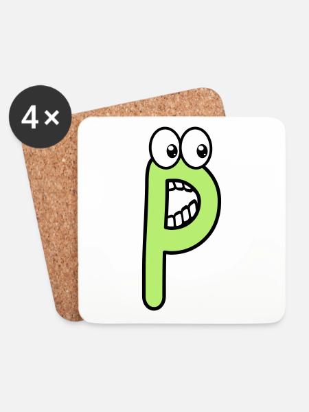 P - letter P with eyes 👀 - Coasters (set of 4) - white