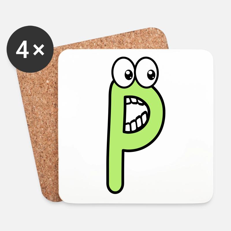 P - letter P with eyes 👀 - Coasters (set of 4) - white