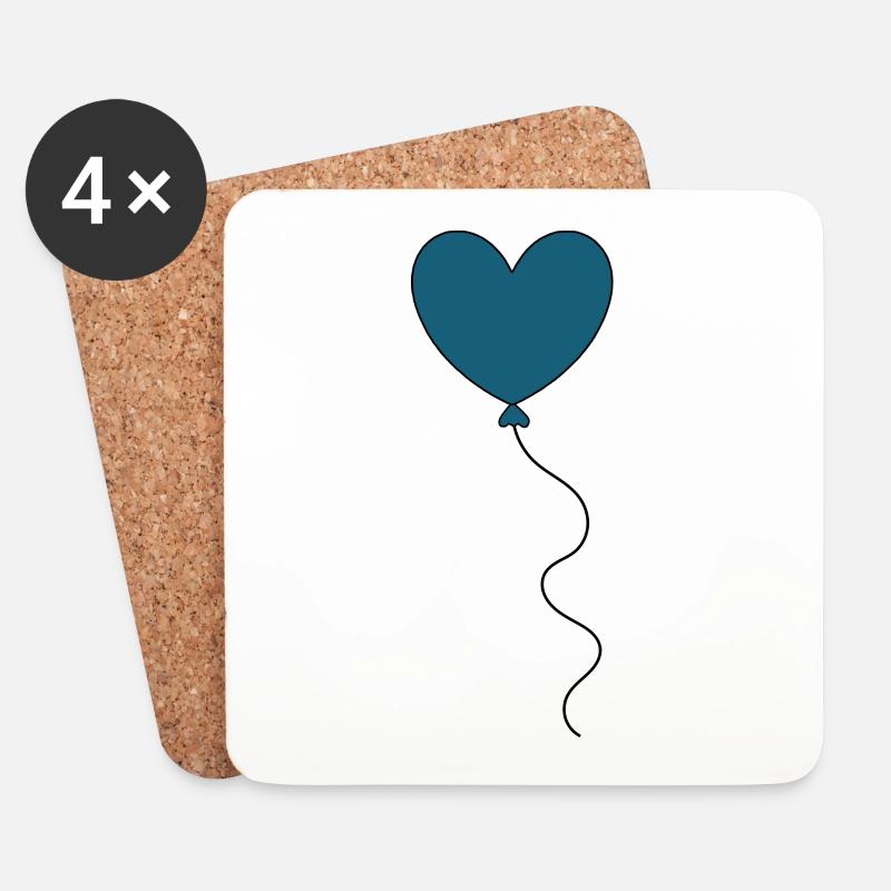 blaues Herz Ballon Luftballon Valentinstag - Untersetzer (4er-Set) - Weiß