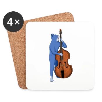 CAT PLAYING A DOUBLE BASS – BAD ASS BASS CAT - Coasters (set of 4) - white - Front